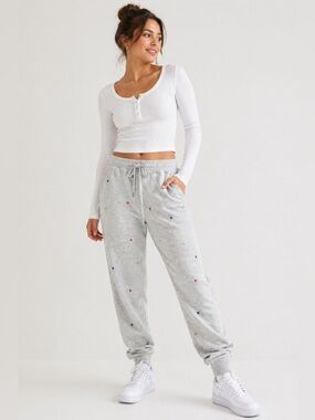 Old Navy Gray Star Print Joggers High Rise Sweatpants Lounge Pants Women’s M